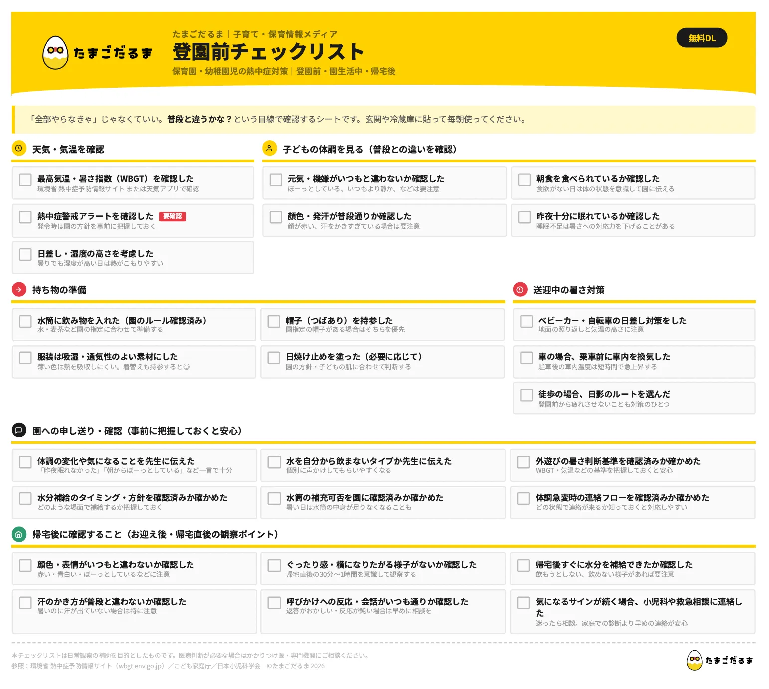 保育園・幼稚園児の熱中症対策｜登園前チェックリスト