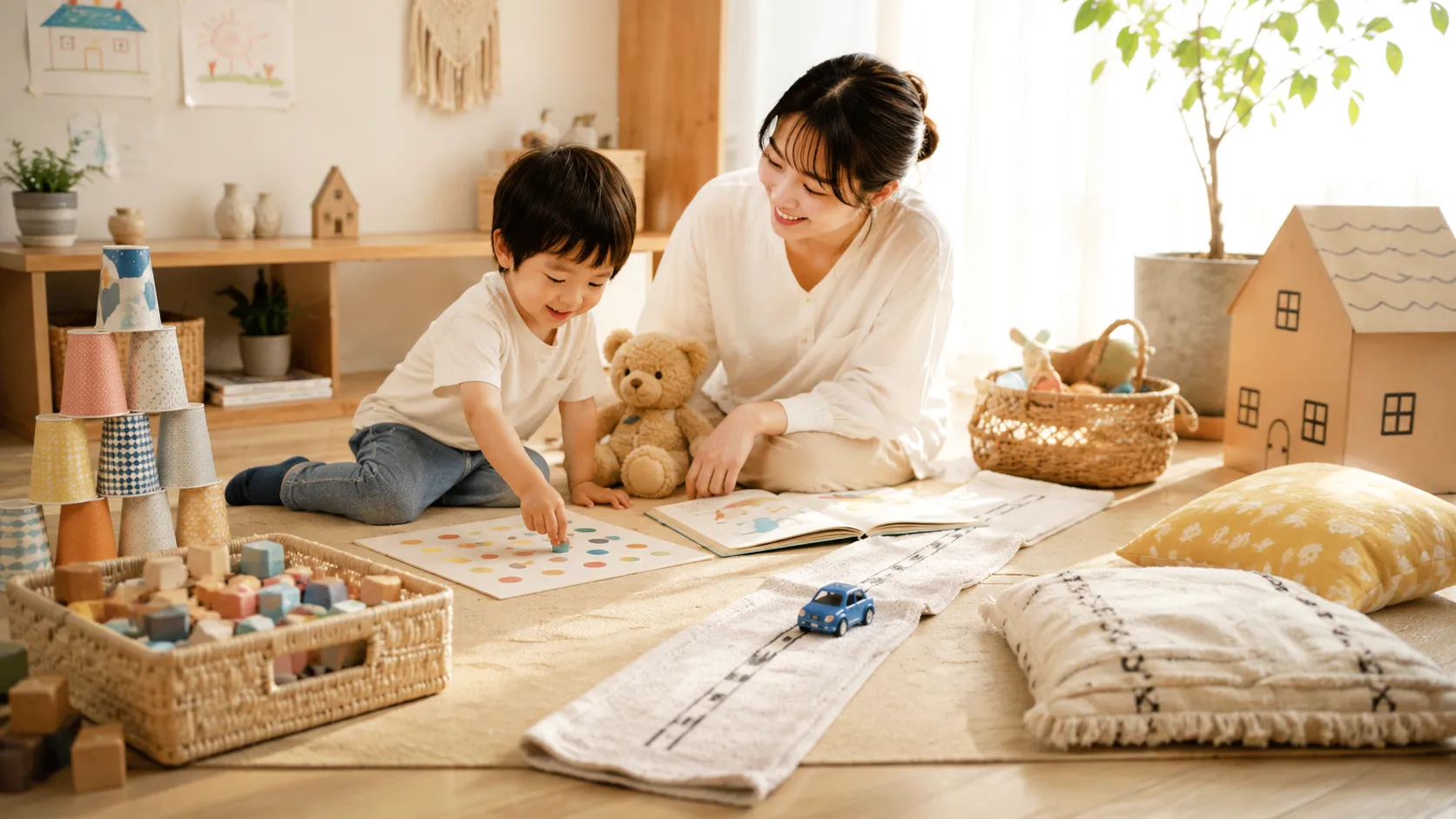 2歳児の室内遊びアイデア10選｜猛暑・雨の日も親の体力別に選べる