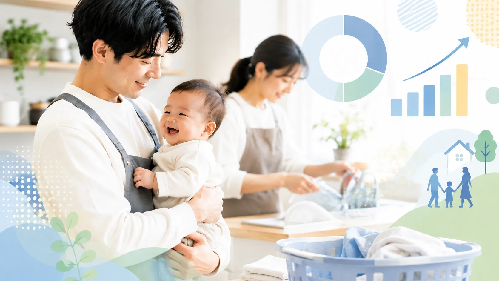 男性育休50.9%で過去最高|「家事・育児5:5」希望約4割、実際約2割 男性育休50.9%で過去最高|「家事・育児5:5」希望約4割、実際約2割