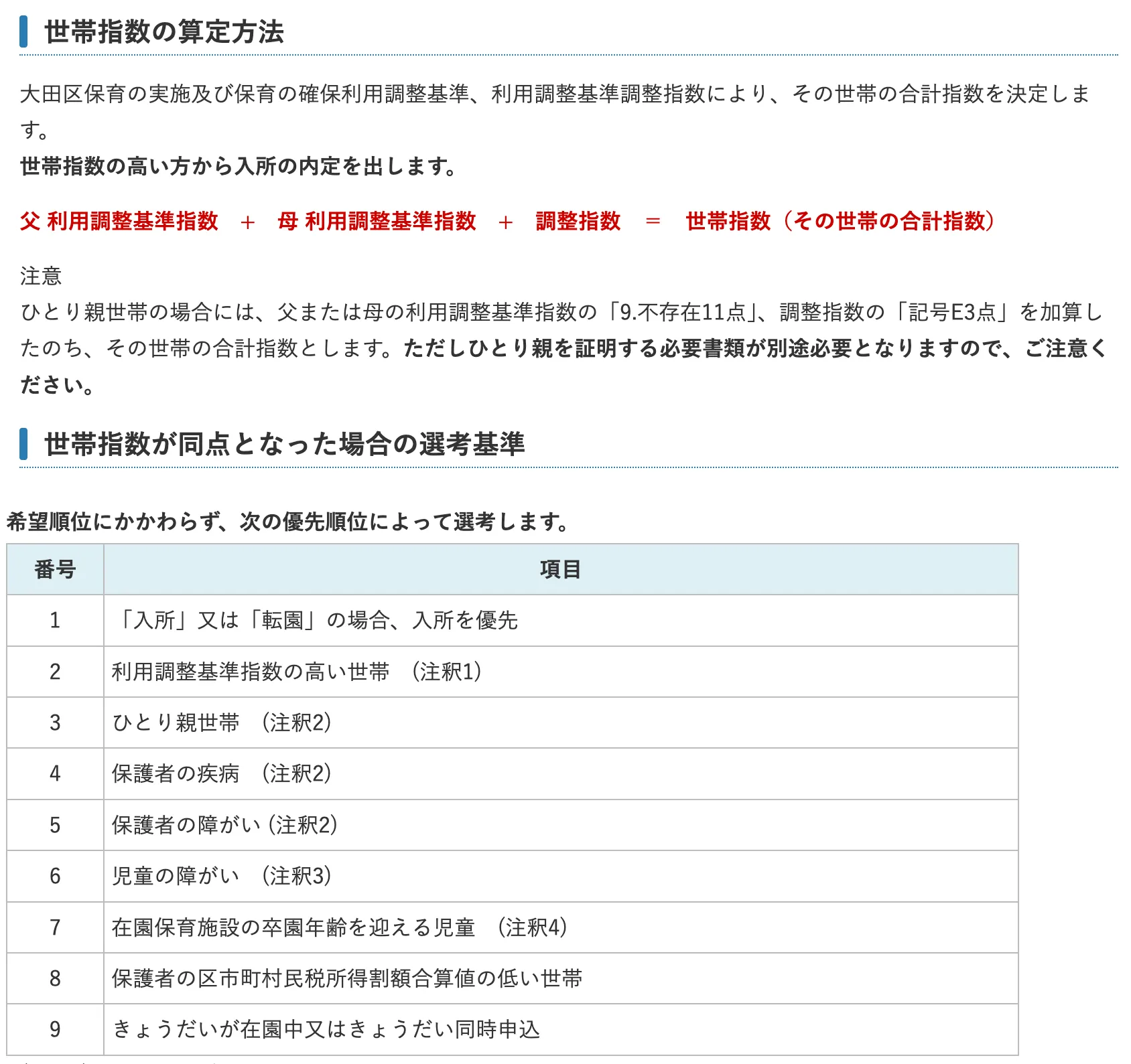 大田区の同点時優先順位